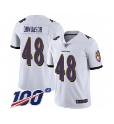 Men's Baltimore Ravens #48 Patrick Onwuasor White Vapor Untouchable Limited Player 100th Season Football Jersey