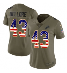Women's Nike Detroit Lions #43 Nick Bellore Limited Olive/USA Flag Salute to Service NFL Jersey