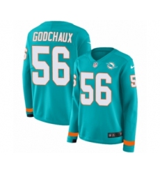 Women's Nike Miami Dolphins #56 Davon Godchaux Limited Aqua Therma Long Sleeve NFL Jersey