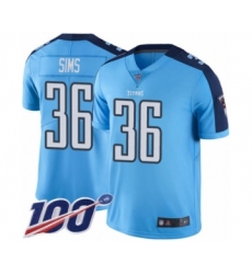 Men's Tennessee Titans #36 LeShaun Sims Limited Light Blue Rush Vapor Untouchable 100th Season Football Jersey