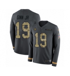Youth Nike New Orleans Saints #19 Ted Ginn Jr Limited Black Salute to Service Therma Long Sleeve NFL Jersey