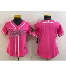 Women's New Orleans Saints Blank Pink With Patch Cool Base Stitched Baseball Jersey