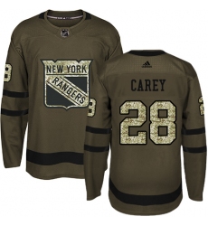 Youth Adidas New York Rangers #28 Paul Carey Premier Green Salute to Service NHL Jersey