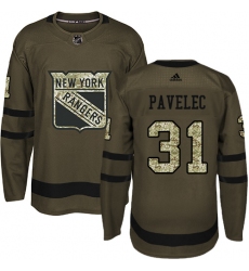 Men's Adidas New York Rangers #31 Ondrej Pavelec Authentic Green Salute to Service NHL Jersey