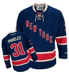 Men's Reebok New York Rangers #31 Ondrej Pavelec Authentic Navy Blue Third NHL Jersey