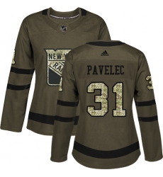 Women's Adidas New York Rangers #31 Ondrej Pavelec Authentic Green Salute to Service NHL Jersey