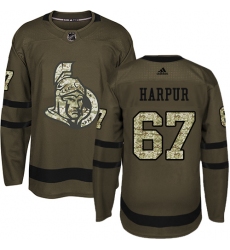 Men's Adidas Ottawa Senators #67 Ben Harpur Premier Green Salute to Service NHL Jersey