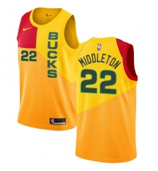Youth Nike Milwaukee Bucks #22 Khris Middleton Swingman Yellow NBA Jersey - City Edition