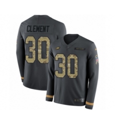 Youth Nike Philadelphia Eagles #30 Corey Clement Limited Black Salute to Service Therma Long Sleeve NFL Jersey
