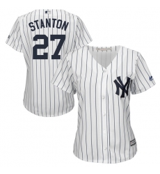 Women's Majestic New York Yankees #27 Giancarlo Stanton Authentic White Home MLB Jersey