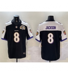 Men's Baltimore Ravens #8 Lamar Jackson Black White 2023 F U S E With Throwback Vapor Limited Jersey Men's Baltimore Ravens #8 Lamar Jackson Black White 2023 F U S E With Throwback Vapor Limited Jersey