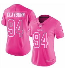 Women's Nike New England Patriots #94 Adrian Clayborn Limited Pink Rush Fashion NFL Jersey
