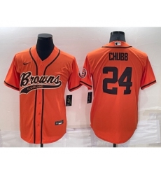 Men's Cleveland Browns #24 Nick Chubb Orange Stitched Cool Base Nike Baseball Jersey