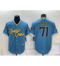 Men's Milwaukee Brewers #71 Josh Hader Blue 2022 City Connect Flex Base Stitched Jersey