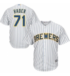 Youth Majestic Milwaukee Brewers #71 Josh Hader Authentic White Home Cool Base MLB Jersey