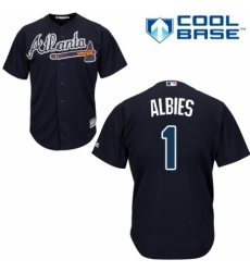 Men's Majestic Atlanta Braves #1 Ozzie Albies Replica Blue Alternate Road Cool Base MLB Jersey