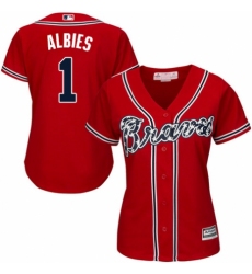 Women's Majestic Atlanta Braves #1 Ozzie Albies Authentic Red Alternate Cool Base MLB Jersey