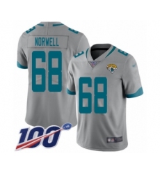 Men's Jacksonville Jaguars #68 Andrew Norwell Silver Inverted Legend Limited 100th Season Football Jersey