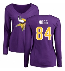 NFL Women's Nike Minnesota Vikings #84 Randy Moss Purple Name & Number Logo Slim Fit Long Sleeve T-Shirt