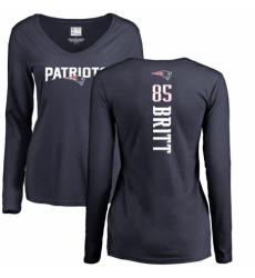 NFL Women's Nike New England Patriots #85 Kenny Britt Navy Blue Backer Slim Fit Long Sleeve T-Shirt