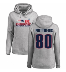 Women's Nike New England Patriots #80 Jordan Matthews Heather Gray 2017 AFC Champions Pullover Hoodie