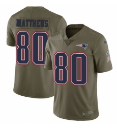 Youth Nike New England Patriots #80 Jordan Matthews Limited Olive 2017 Salute to Service NFL Jersey