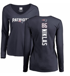 NFL Women's Nike New England Patriots #86 Troy Niklas Navy Blue Backer Slim Fit Long Sleeve T-Shirt