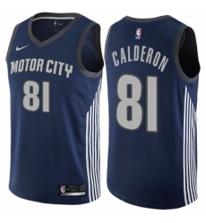 Men's Nike Detroit Pistons #81 Jose Calderon Swingman Navy Blue NBA Jersey - City Edition
