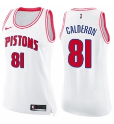 Women's Nike Detroit Pistons #81 Jose Calderon Swingman White Pink Fashion NBA Jersey