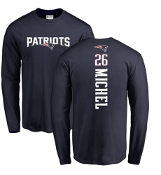 NFL Nike New England Patriots #26 Sony Michel Navy Blue Backer Long Sleeve T-Shirt