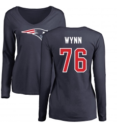 NFL Women's Nike New England Patriots #76 Isaiah Wynn Navy Blue Name & Number Logo Slim Fit Long Sleeve T-Shirt