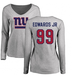 NFL Women's Nike New York Giants #99 Mario Edwards Jr Ash Name & Number Logo Long Sleeve T-Shirt