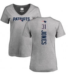 NFL Women's Nike New England Patriots #31 Jonathan Jones Ash Backer V-Neck T-Shirt