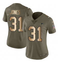 Women's Nike New England Patriots #31 Jonathan Jones Limited Olive Gold 2017 Salute to Service NFL Jersey