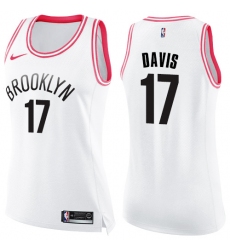 Women's Nike Brooklyn Nets #17 Ed Davis Swingman White Pink Fashion NBA Jersey