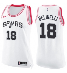 Women's Nike San Antonio Spurs #18 Marco Belinelli Swingman White Pink Fashion NBA Jersey
