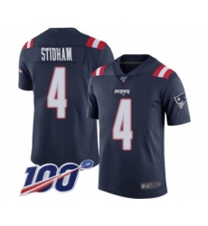 Men's New England Patriots #4 Jarrett Stidham Limited Navy Blue Rush Vapor Untouchable 100th Season Football Jersey
