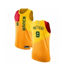 Men's Milwaukee Bucks #9 Wesley Matthews Authentic Yellow Basketball Jersey - City Edition