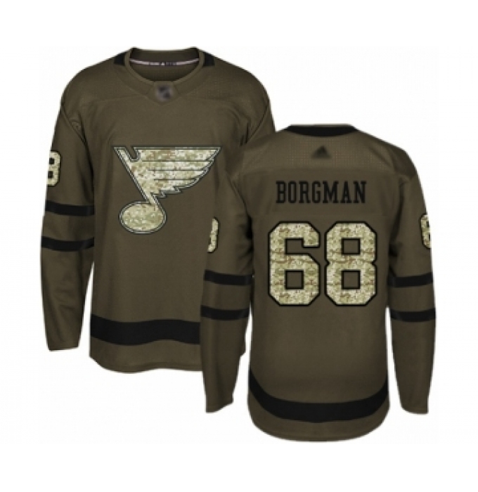 Youth St. Louis Blues #68 Andreas Borgman Authentic Green Salute to Service Hockey Jersey