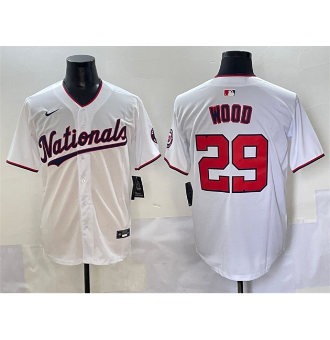 Men's Washington Nationals #29 James Wood White Home Limited Stitched Baseball Jersey