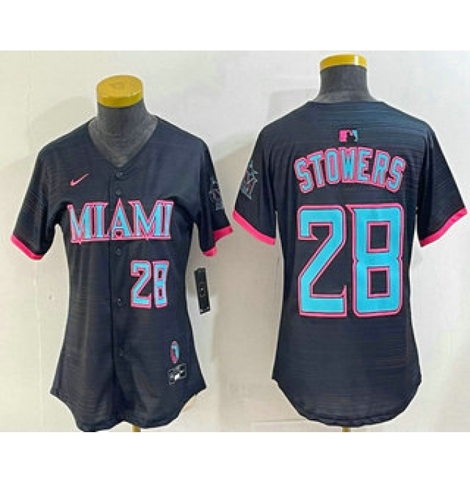 Women's Miami Marlins #28 Kyle Stowers Number Black 2025 City Connect Limited Jersey