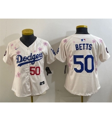 Women's Los Angeles Dodgers #50 Mookie Betts Cream 2025 Tokyo Series Limited Stitched Baseball Jersey(Run Small)