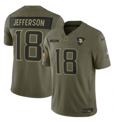 Men's Minnesota Vikings #18 Justin Jefferson Olive 2025 Salute to Service Limited Football Stitched Jersey