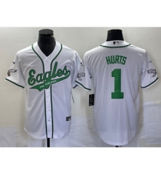 Men's Nike Philadelphia Eagles #1 Jalen Hurts White Cool Base Stitched Baseball Jersey1