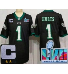 Women's Philadelphia Eagles #1 Jalen Hurts Limited Black C Patch Super Bowl LVII Vapor Jersey