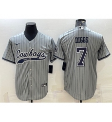 Men's Dallas Cowboys #7 Trevon Diggs Grey With Patch Cool Base Stitched Baseball Jersey