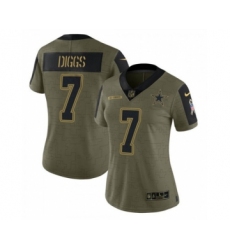 Women's Dallas Cowboys #7 Trevon Diggs Olive Salute To Service Limited Stitched Jersey(Run Small)