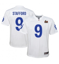 Youth Los Angeles Rams #9 Matthew Stafford White Nike Royal Super Bowl LVI Patch Jersey Youth Los Angeles Rams #9 Matthew Stafford White Nike Royal Super Bowl LVI Patch Jersey