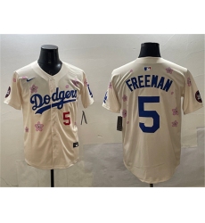 Men's Los Angeles Dodgers #5 Freddie Freeman Cream 2025 Tokyo Series Limited Stitched Baseball Jersey