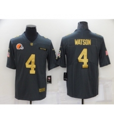 Men's Cleveland Browns #4 Deshaun Watson Grey Gold Salute To Service Limited Stitched Jersey Men's Cleveland Browns #4 Deshaun Watson Grey Gold Salute To Service Limited Stitched Jersey